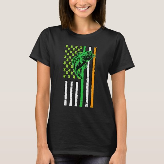 アイリッシュアメリカ国旗魚釣りフィッシュSt patricksダ Tシャツ (正面)