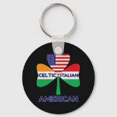 アイリッシュイタリアンアメリカ国旗とケルト風シャムロック キーホルダー (正面)