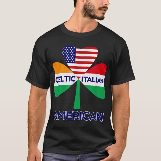 アイリッシュイタリアンアメリカ国旗とケルト風シャムロックPr Tシャツ (正面)