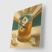 アイリッシュウイスキータンブラーシャムロックアイス"Sláinte!" スクエア壁時計 (傾斜)