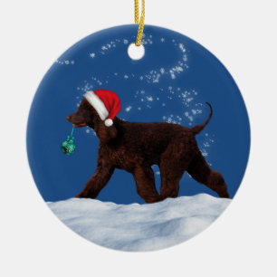 アイリッシュウォータースパニエル犬サンタクリスマス装飾 セラミックオーナメント