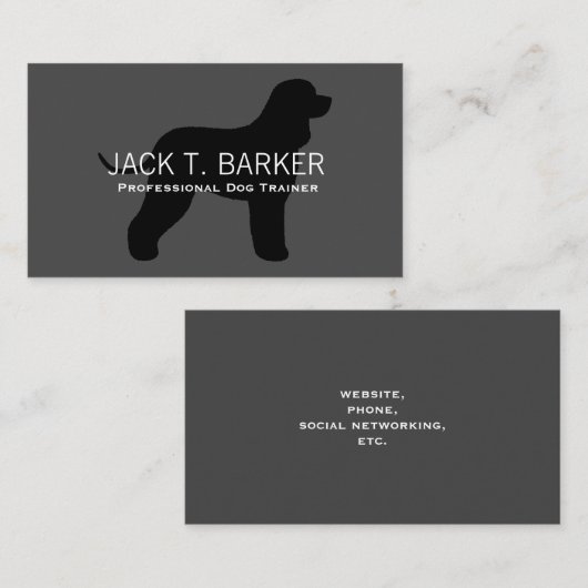 アイリッシュウォータースパニエル犬シルエットブラックオングレー 名刺 (正面/裏面)