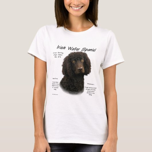 アイリッシュウォータースパニエル犬履歴デザイン Tシャツ (正面)