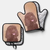 アイリッシュウォータースパニエル犬絵を描IWSのオリジナルドッグアート 鍋つかみ&鍋敷きセット (正面/裏面)