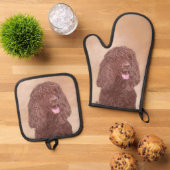 アイリッシュウォータースパニエル犬絵を描IWSのオリジナルドッグアート 鍋つかみ&鍋敷きセット (トップダウン)