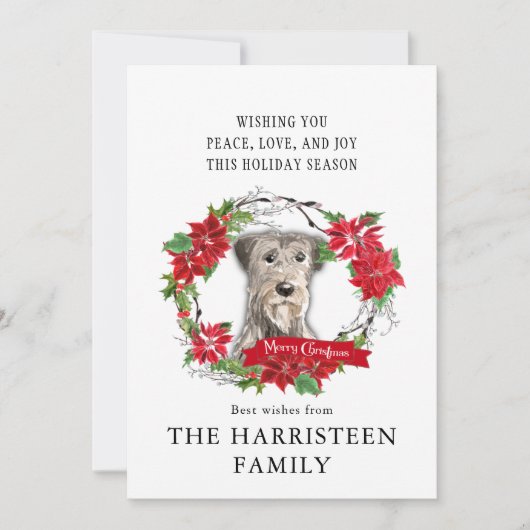アイリッシュウルフハウンドウォーター色ポインセチア・クリスマス シーズンカード (正面)