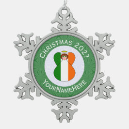 アイリッシュエンジェルクリスマスパーソナライズされた国旗 スノーフレークピューターオーナメント