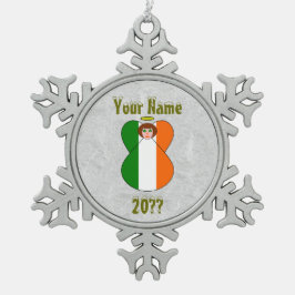 アイリッシュエンジェルフラッグレッドヘアシャームロックアイズ スノーフレークピューターオーナメント