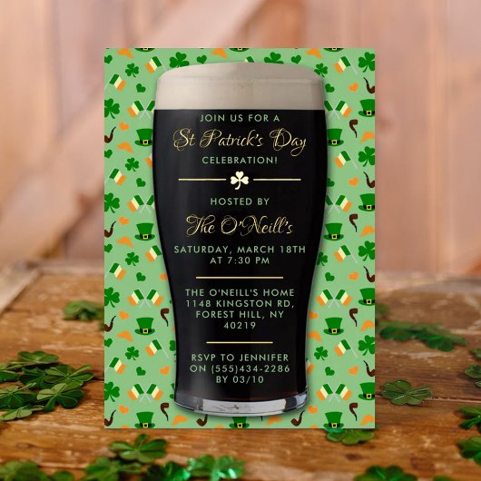 アイリッシュギネスピントサンパトリックの日実在パーティー 箔招待状