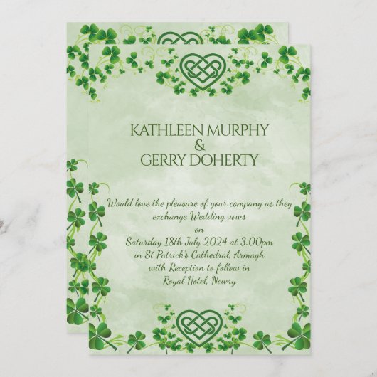 アイリッシュクラダグリングや輪シャムロックス&ケルト系ラブノット 招待状 (正面/裏面)