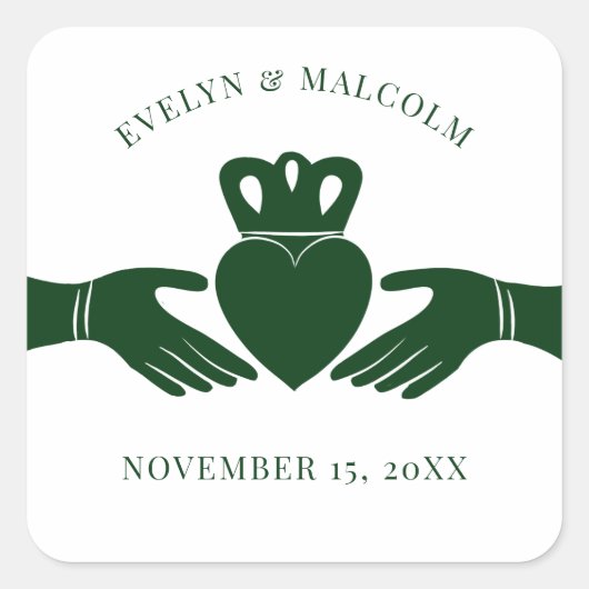 アイリッシュクラダグリングや輪シンプルグラフィックグリーン結婚ズ スクエアシール (正面)