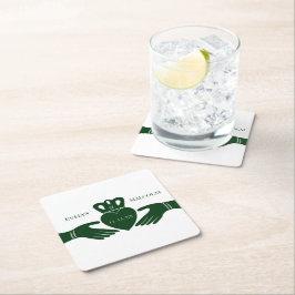 アイリッシュクラダグリングや輪シンプルグラフィックグリーン結婚ズ スクエアペーパーコースター