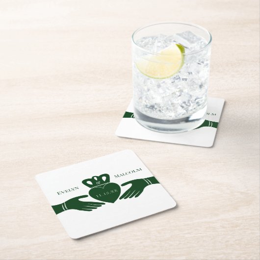 アイリッシュクラダグリングや輪シンプルグラフィックグリーン結婚ズ スクエアペーパーコースター (インサイチュ)