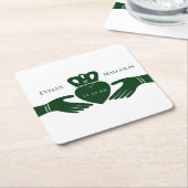 アイリッシュクラダグリングや輪シンプルグラフィックグリーン結婚ズ スクエアペーパーコースター (アングル)