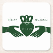 アイリッシュクラダグリングや輪シンプルグラフィックグリーン結婚ズ スクエアペーパーコースター (正面)