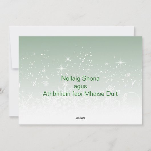 アイリッシュクリスマス、雪の緑のモミの木 シーズンカード (裏面)