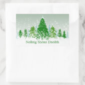 アイリッシュクリスマス、雪の緑のモミの木 長方形シール (バッグ)