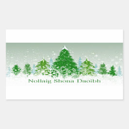 アイリッシュクリスマス、雪の緑のモミの木 長方形シール