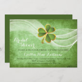 アイリッシュクローバーとベール結婚グリーンブライダルシャワー 招待状 (正面/裏面)