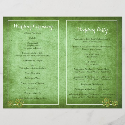 アイリッシュクローバーと結婚ベールの緑のプログラム (裏面)