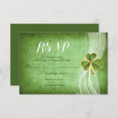 アイリッシュクローバーグリーン聖パトリックの日の結婚式RSVP 出欠カード (正面/裏面)