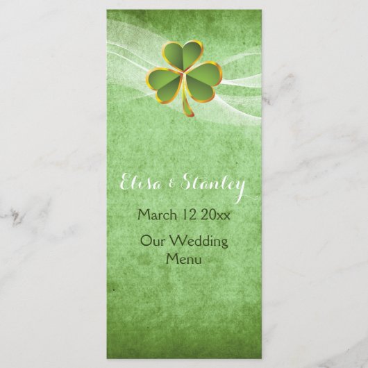 アイリッシュクローバー&結婚ベールのグリーンメニューカード メニュー (正面)