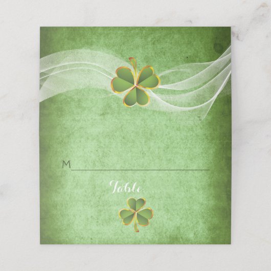 アイリッシュクローバー&結婚ベールの折り畳まれたエスコートカード プレイスカード (外部開封)