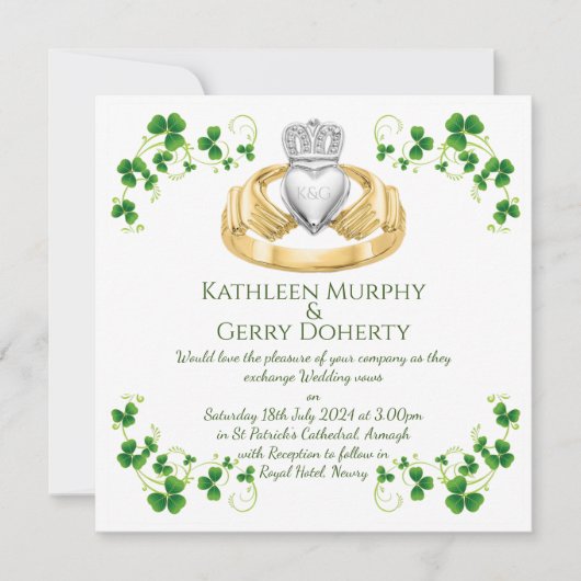 アイリッシュク伝統的ラダグリングや輪アンドシャームロック 招待状 (正面)