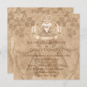 アイリッシュク伝統的ラダグリングや輪シャムロック&ハープ 招待状 (正面/裏面)