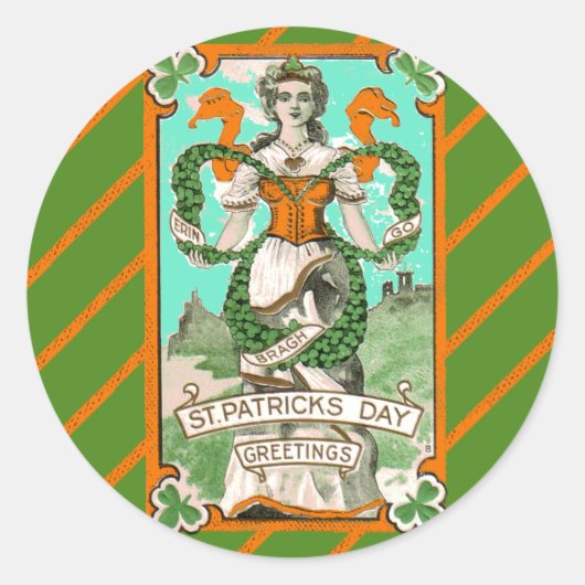 アイリッシュグラス付き聖パトリックの日ステッカー ラウンドシール (正面)