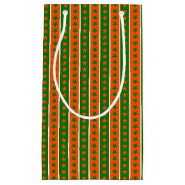 アイリッシュグリーンのオレンジ色の白い星列 スモールペーパーバッグ