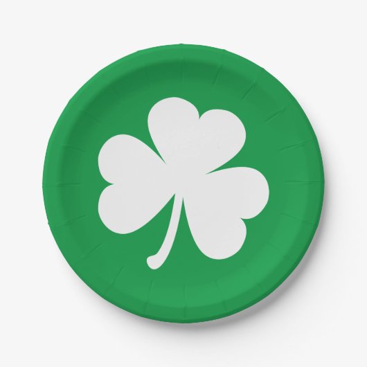 アイリッシュグリーンサンパトリックの日のホワイトシャムロック ペーパープレート (正面)
