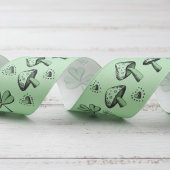 アイリッシュグリーンシャームロックハートとキノコ3" グログランリボン