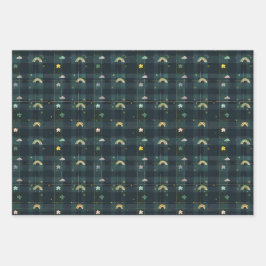 アイリッシュグリーンセントパトリックタータンチェックプレイドセット6 ラッピングペーパーシート