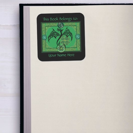 アイリッシュグリーンドラゴンケルト蔵書票 スクエアシール