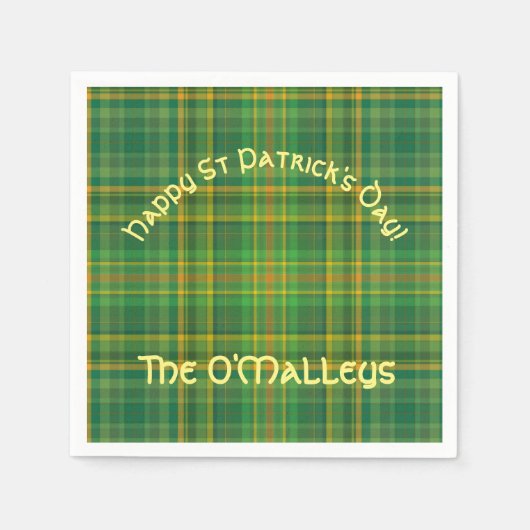 アイリッシュグリーンプレイド(タータンチェック)カスタム スタンダードカクテルナプキン (正面)