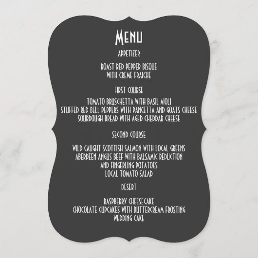 アイリッシュグリーン、クリーム、シャムロ結婚ックのメニュー メニュー (裏面)