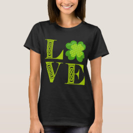 アイリッシュグリーン・クローバー・シャムロック・ケルトノット LOVE Tシャツ