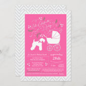 アイリッシュケリーブルーテリア犬ベビーシャワーピンクの女の子 招待状 (正面/裏面)