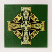 アイリッシュケルト十字/ブラック/金ゴールド/グリーンクロスデザイン ジグソーパズル (横)