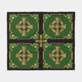アイリッシュケルト十字/ブラック/金ゴールド/グリーンクロス フリースブランケット (正面(横))
