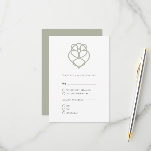 アイリッシュケルト派スワンラブノットウェディングRSVPカード 出欠カード (正面/裏面インサイチュ)