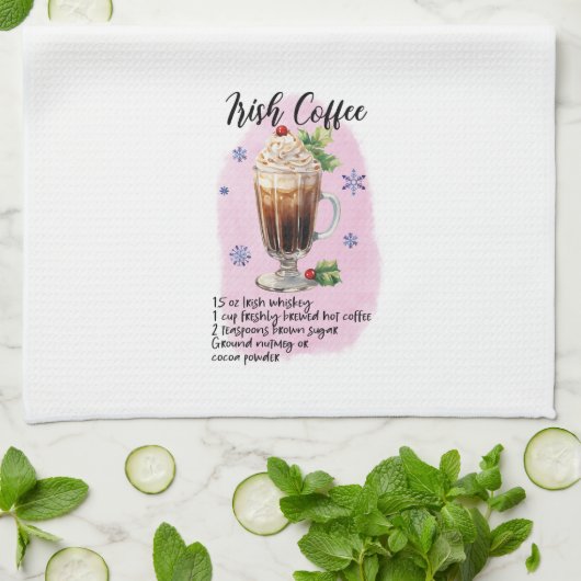 アイリッシュコーヒーカクテルレシピホリデークリスマス キッチンタオル (折り畳み)