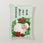 アイリッシュサンタクロースグリーンストライプレッドポインセチア アクセントクッション (裏面(縦))