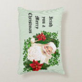 アイリッシュサンタクロースグリーンストライプレッドポインセチア アクセントクッション (正面(垂直))