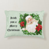 アイリッシュサンタクロースグリーンストライプレッドポインセチア アクセントクッション (裏面)