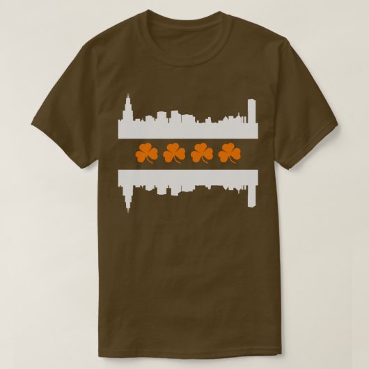 アイリッシュシカゴスカイライン国旗 Tシャツ (デザイン正面)