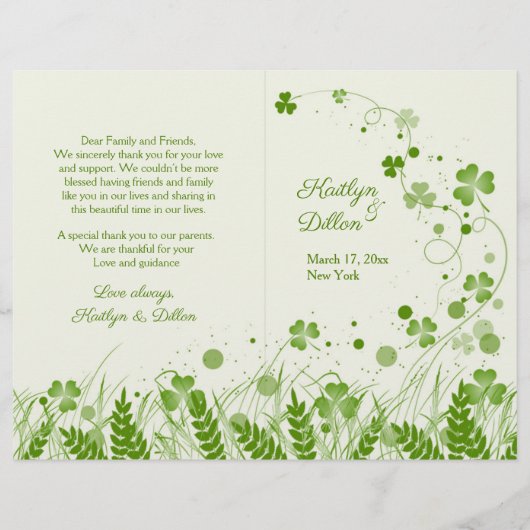 アイリッシュシャムロックの牧草地結婚式 プログラム (正面)