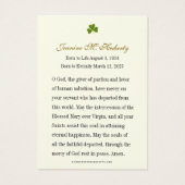 アイリッシュシャムロックグリーン葬儀記念祈りの言葉カード (裏面)