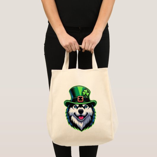 アイリッシュシャムロックシベリアハスキードッグSt patricks day トートバッグ (正面(商品))